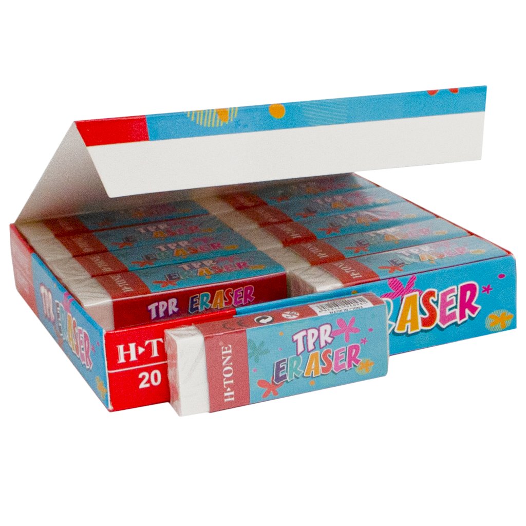 Гумка прямокутна 57х21х10 мм, уп. 20 шт. TPR біла H-Tone (JJ30303)